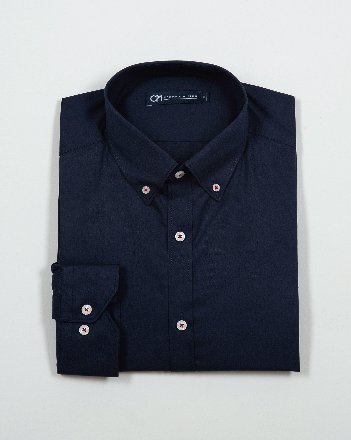 Camisa Sarga Botón Contraste Algodón Azul Oscuro